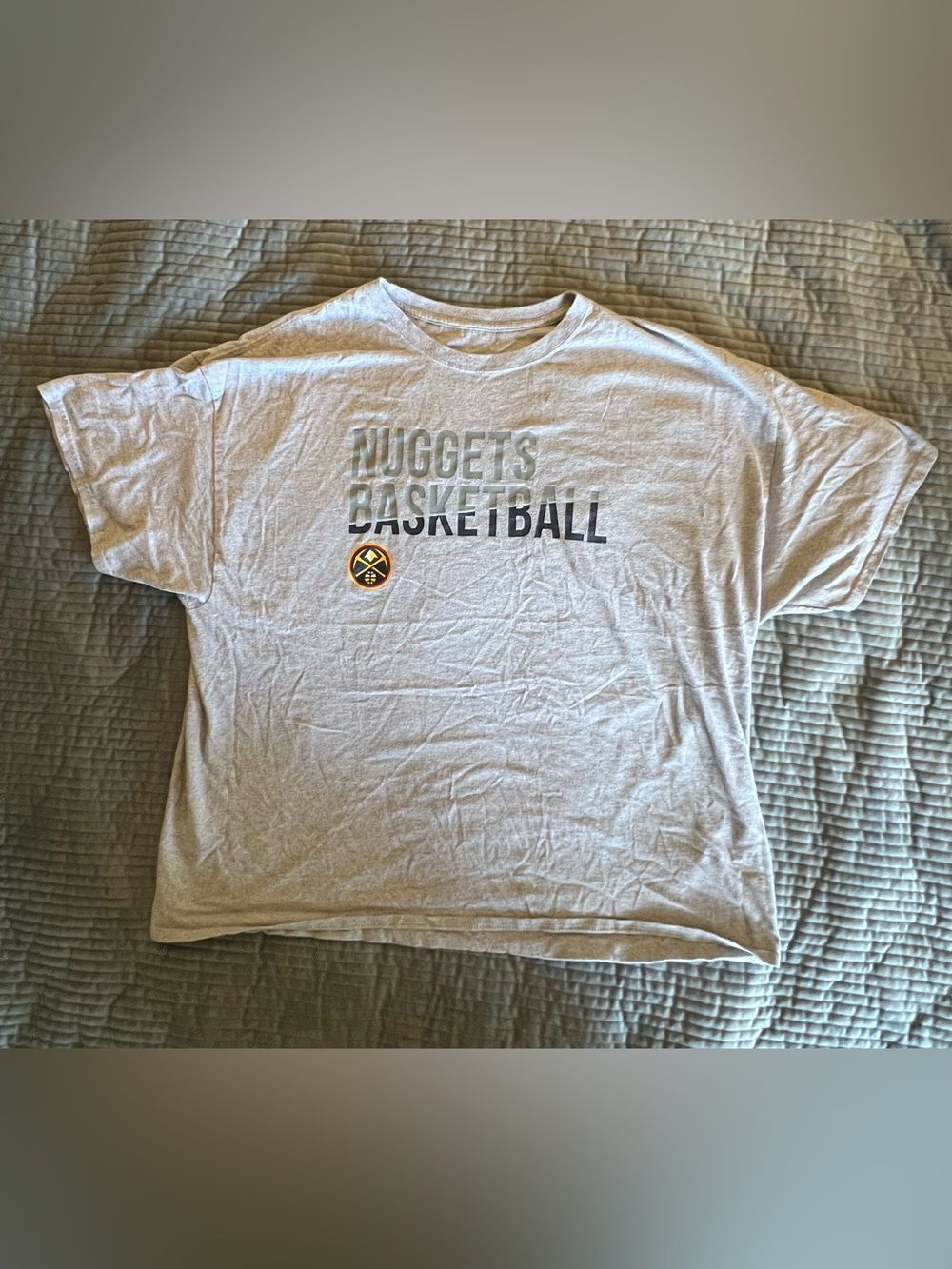 NBA Gray Nuggets Basketball Short Sleeve Tee with Team Emblem